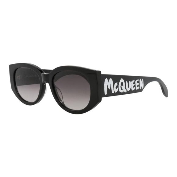 Alexander McQueen Womens Round/Oval Black Black Grey Fashion Designer Eyewear
